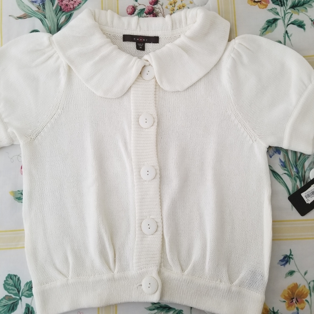 NWT Ivory Fever 5-Button Short-sleeve Sweater
